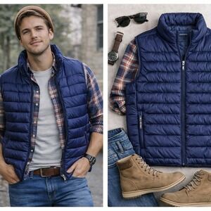 Hawke & Co Puffer Vest Mens XXL Navy Blue Excellent Down Fill Quilted HDN569